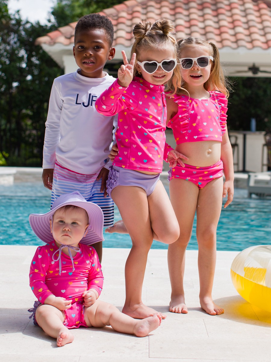 Colorful Hearts Long Sleeve One Piece Rash Guard