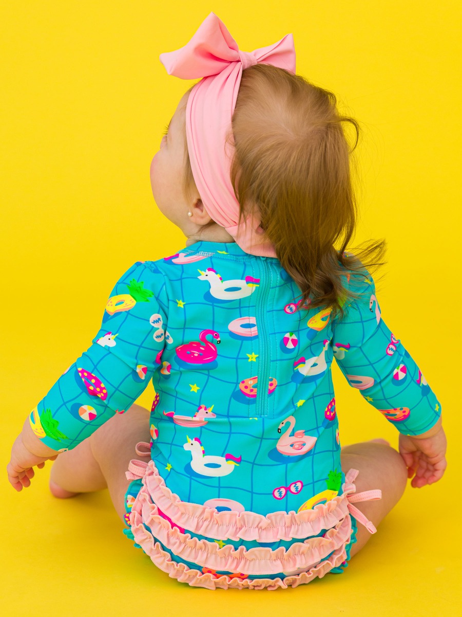 Neon Pool Party Long Sleeve One Piece Rash Guard