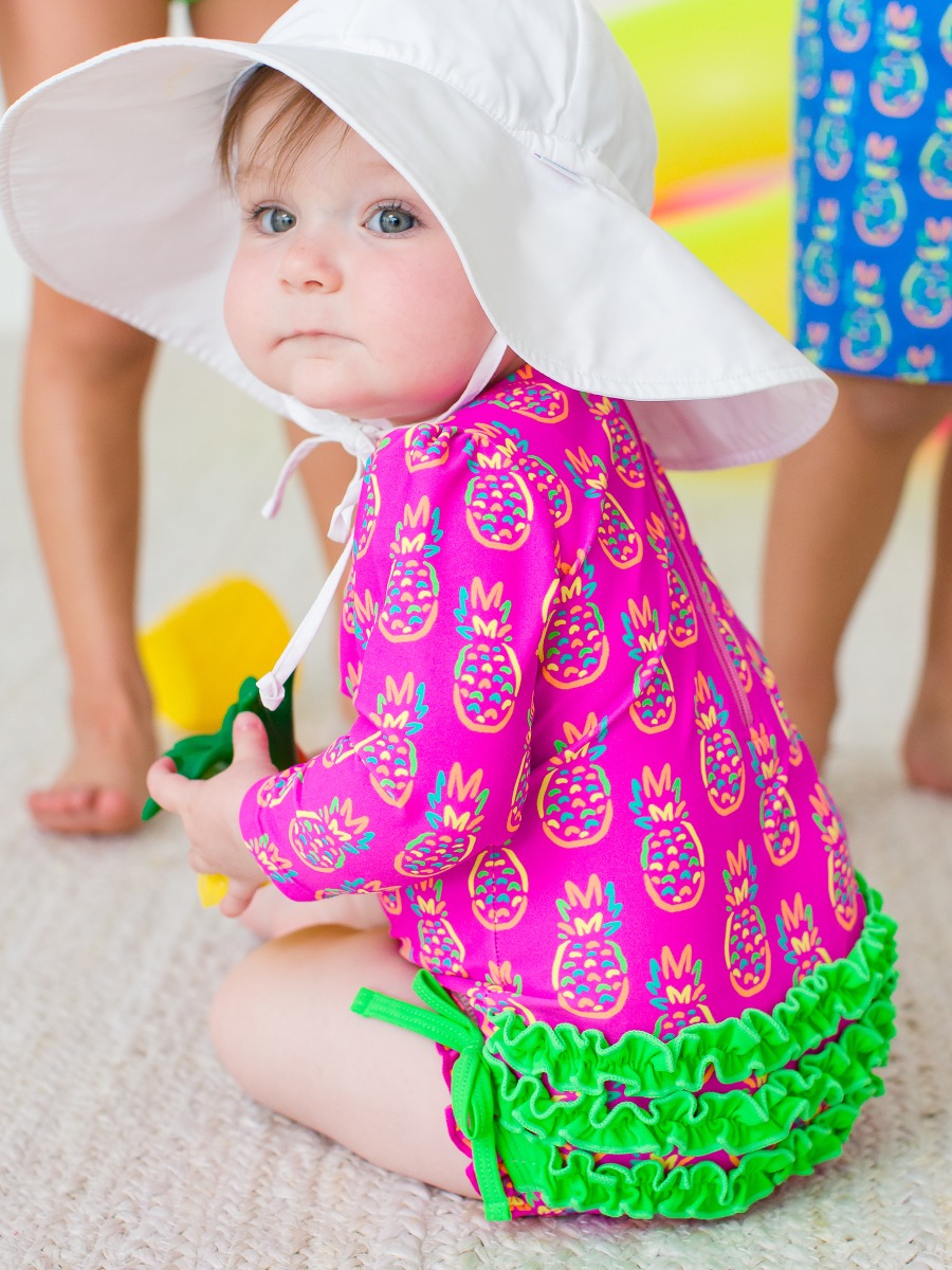 Neon Violet Pineapples Long Sleeve One Piece Rash Guard