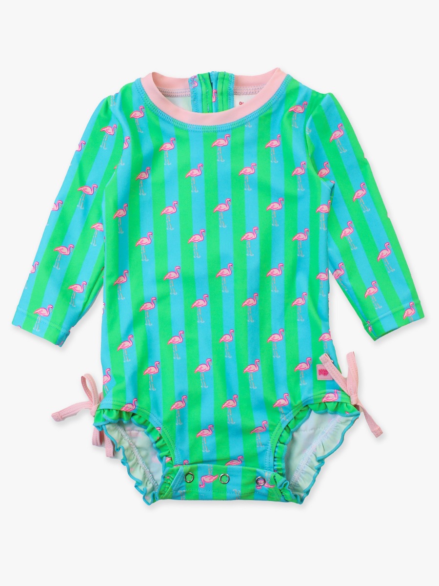 Neon Flamingo Stripe Long Sleeve One Piece Rash Guard