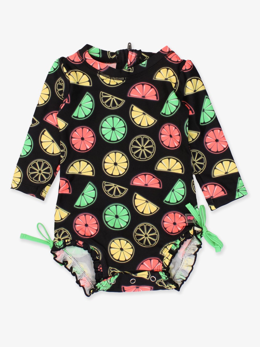 Neon Black Citrus Long Sleeve One Piece Rash Guard