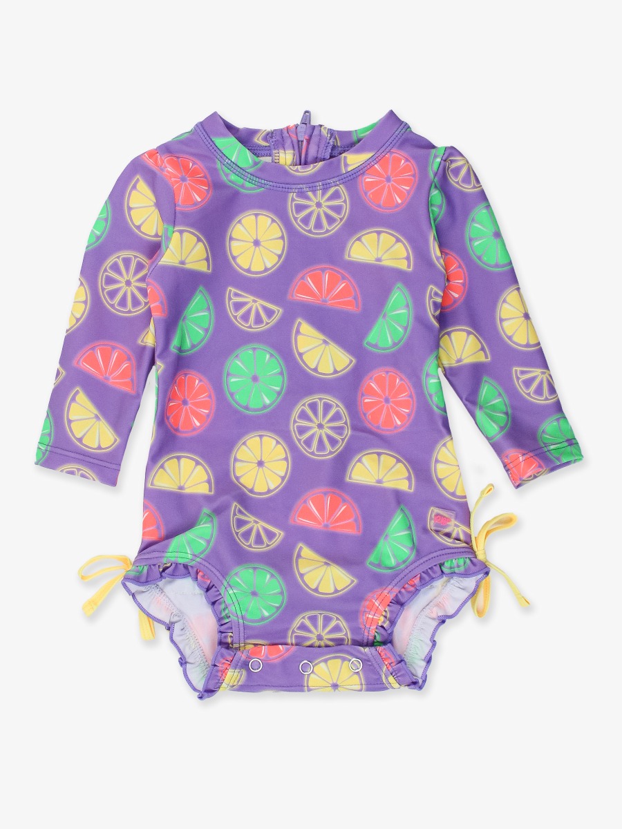 Neon Purple Citrus Long Sleeve One Piece Rash Guard