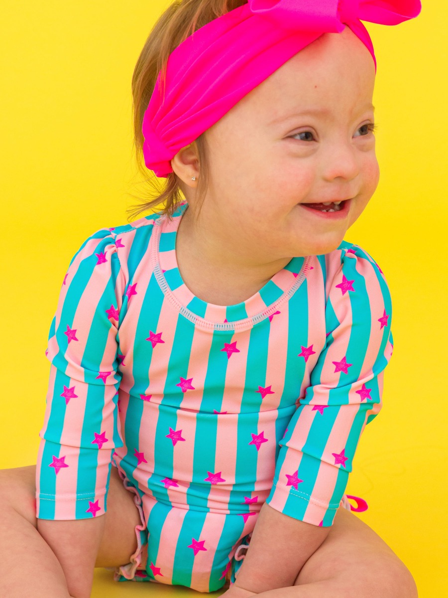 Neon Star Party Long Sleeve One Piece Rash Guard