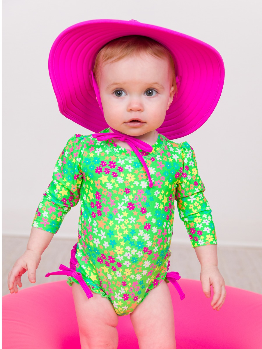 Neon Floral Long Sleeve One Piece Rash Guard