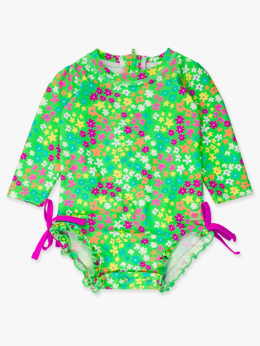 Neon Floral Long Sleeve One Piece Rash Guard