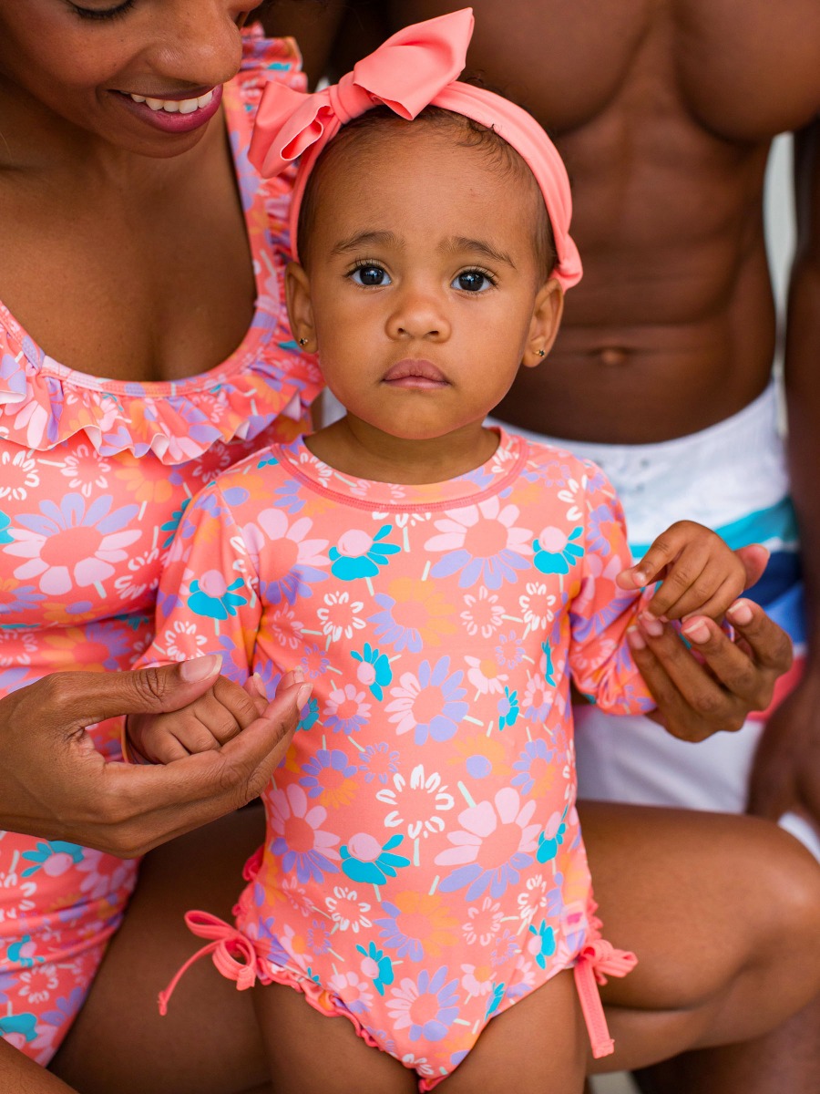 Coral Floral Long Sleeve One Piece Rash Guard