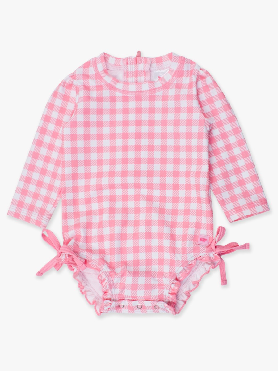 Bubblegum Pink Gingham Long Sleeve One Piece Rash Guard