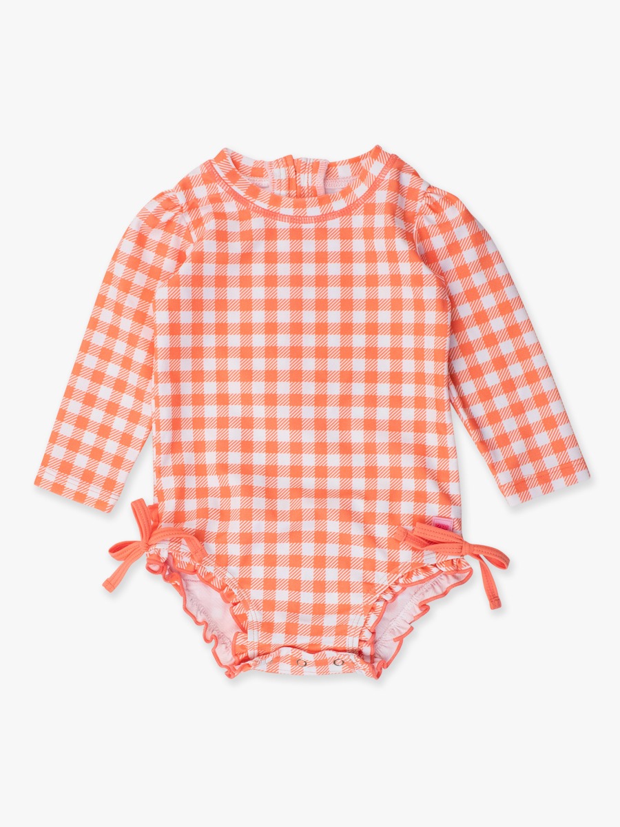 Coral Gingham Long Sleeve One Piece Rash Guard