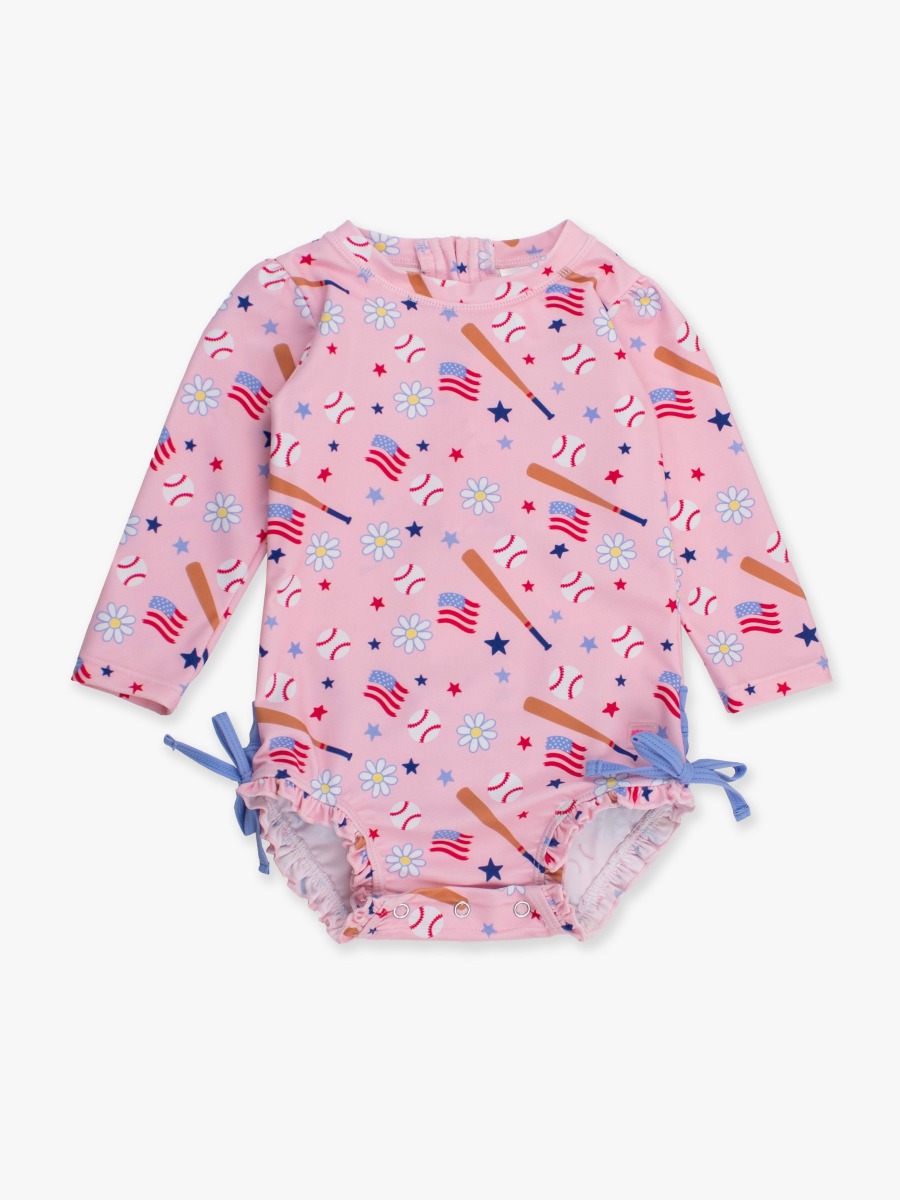 Pink Play Ball Long Sleeve One Piece Rash Guard