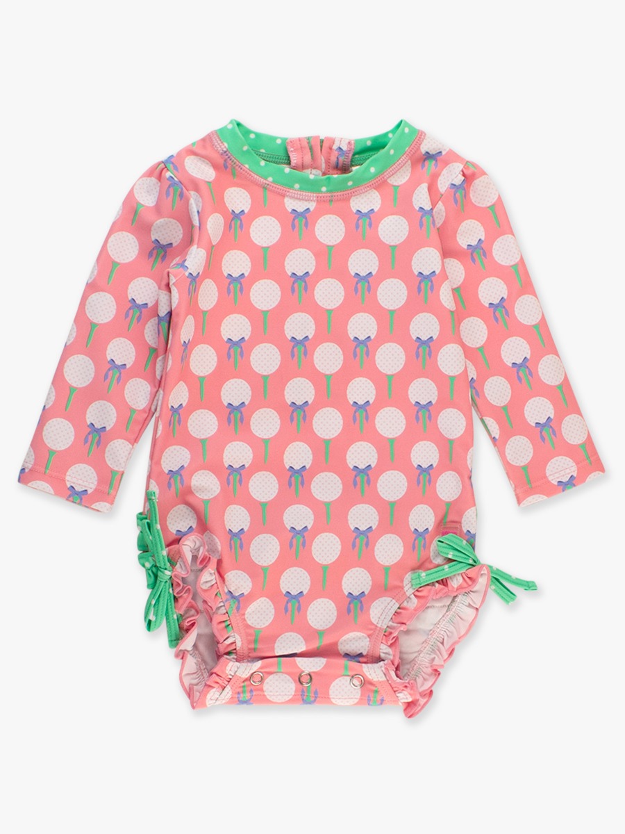 Pink Tee Time Long Sleeve One Piece Rash Guard Swimsuit