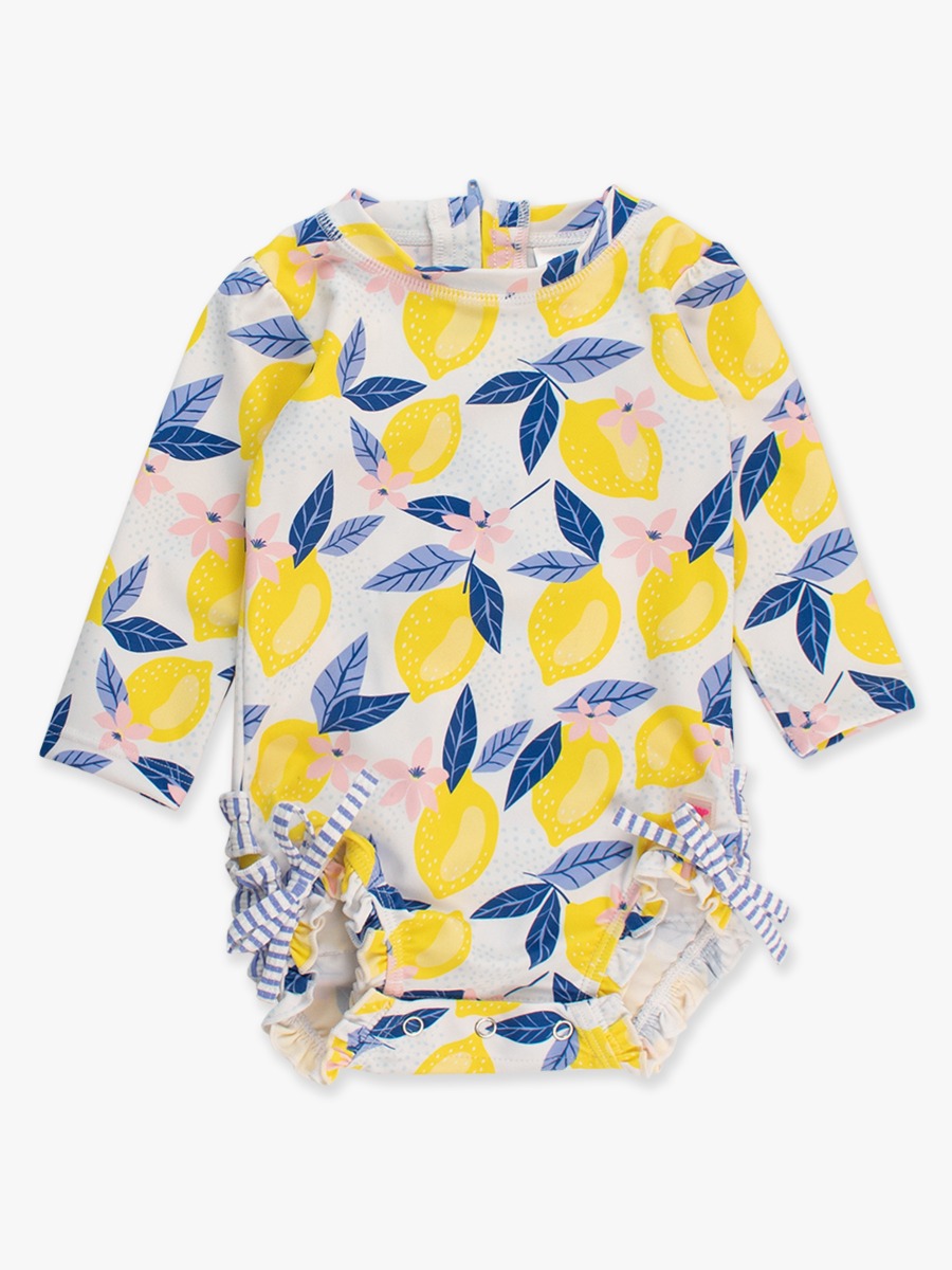 Lemon Capri Long Sleeve One Piece Rash Guard Swimsuit, with Signature Rear Ruffles