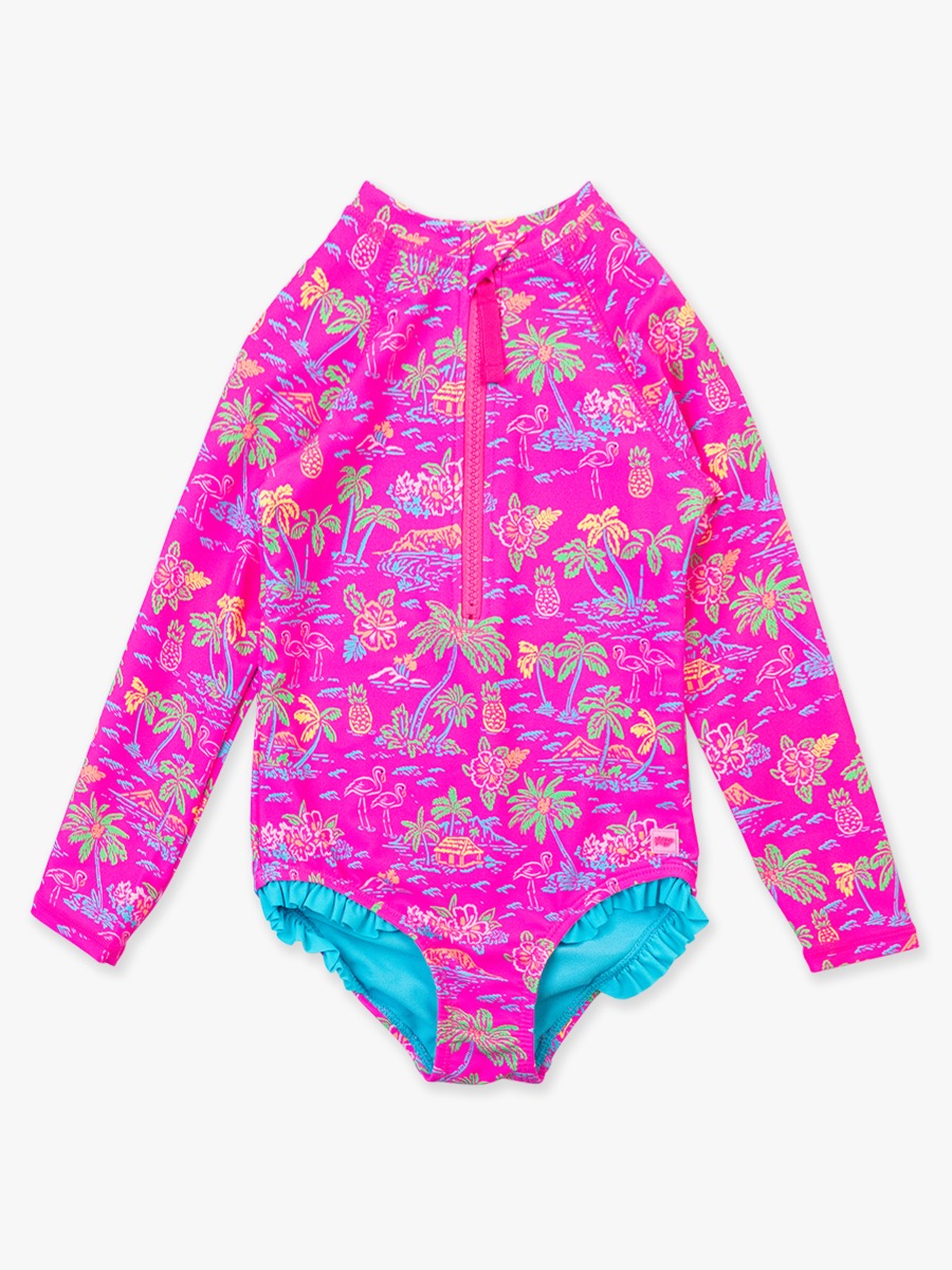 Neon Island Time Long Sleeve One Piece Rash Guard Swimsuit -  2T