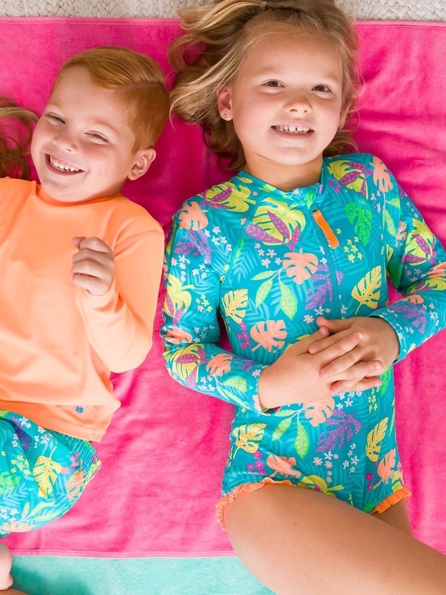 Neon Tiki Vibes Girls' Long Sleeve Rash Guard One Piece