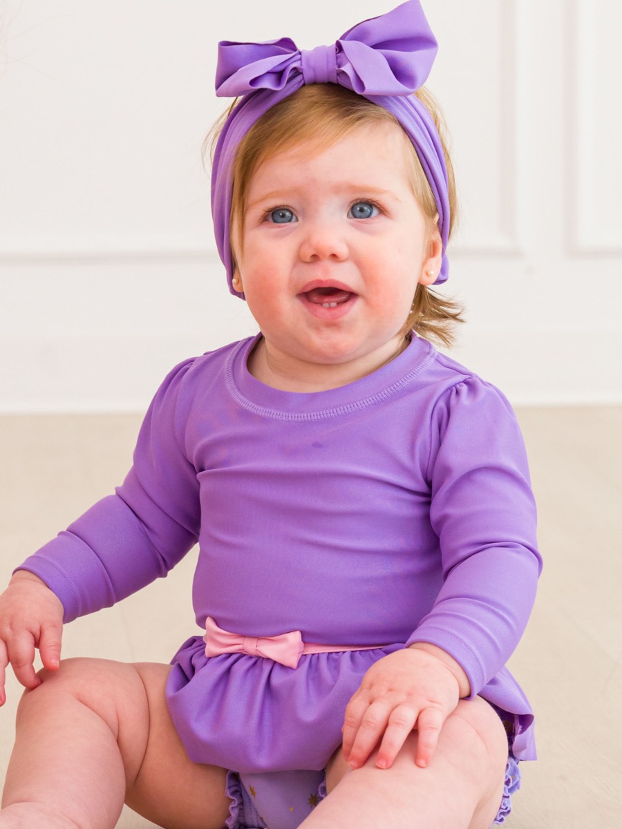 Amethyst Princess Long Sleeve Bow Skirted One Piece Swimsuit