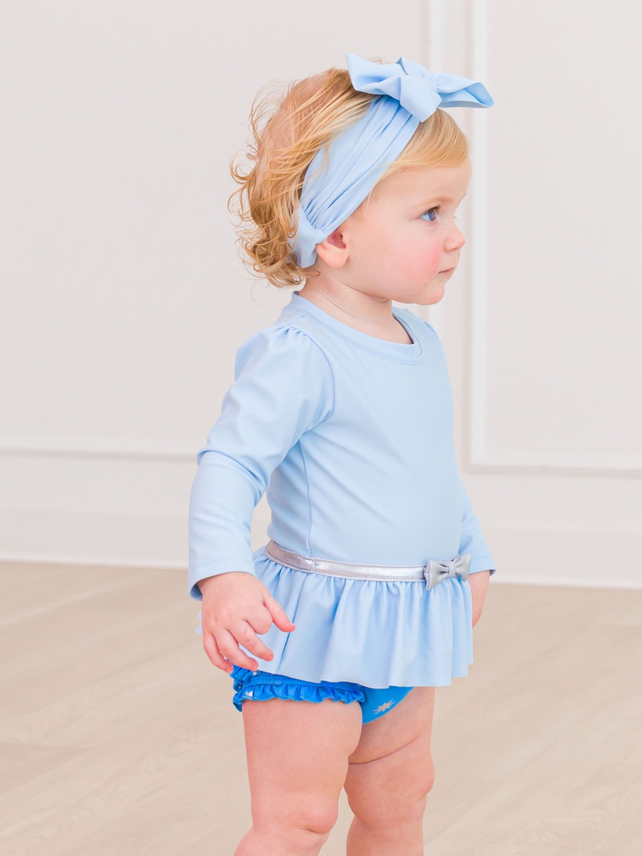 Crystal Blue Princess Long Sleeve Bow Skirted One Piece Swimsuit