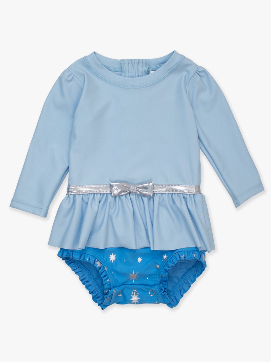 Crystal Blue Princess Long Sleeve Bow Skirted One Piece Swimsuit