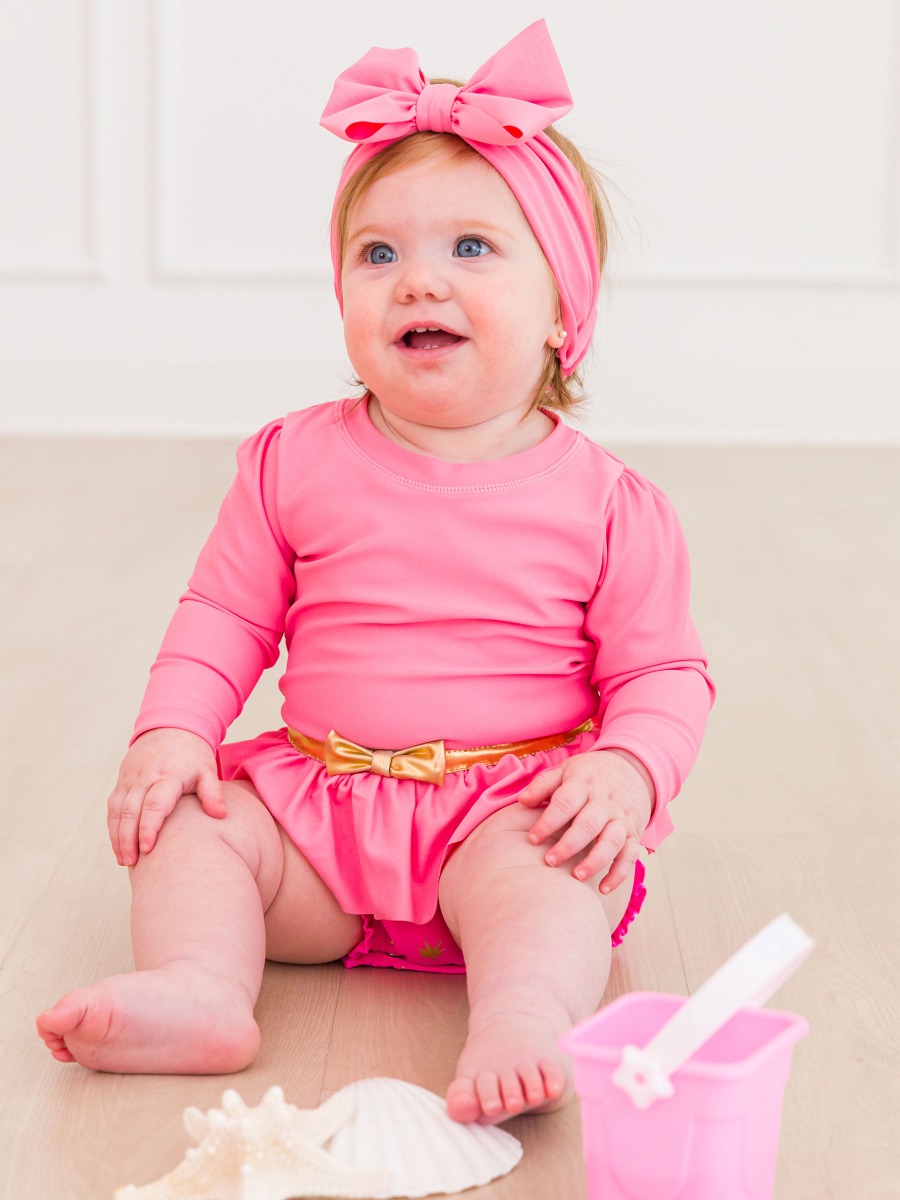 Royal Pink Princess Long Sleeve Bow Skirted One Piece Swimsuit