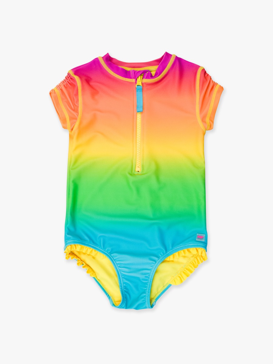 Neon Sunset Girls Short Sleeve One Piece Rash Guard