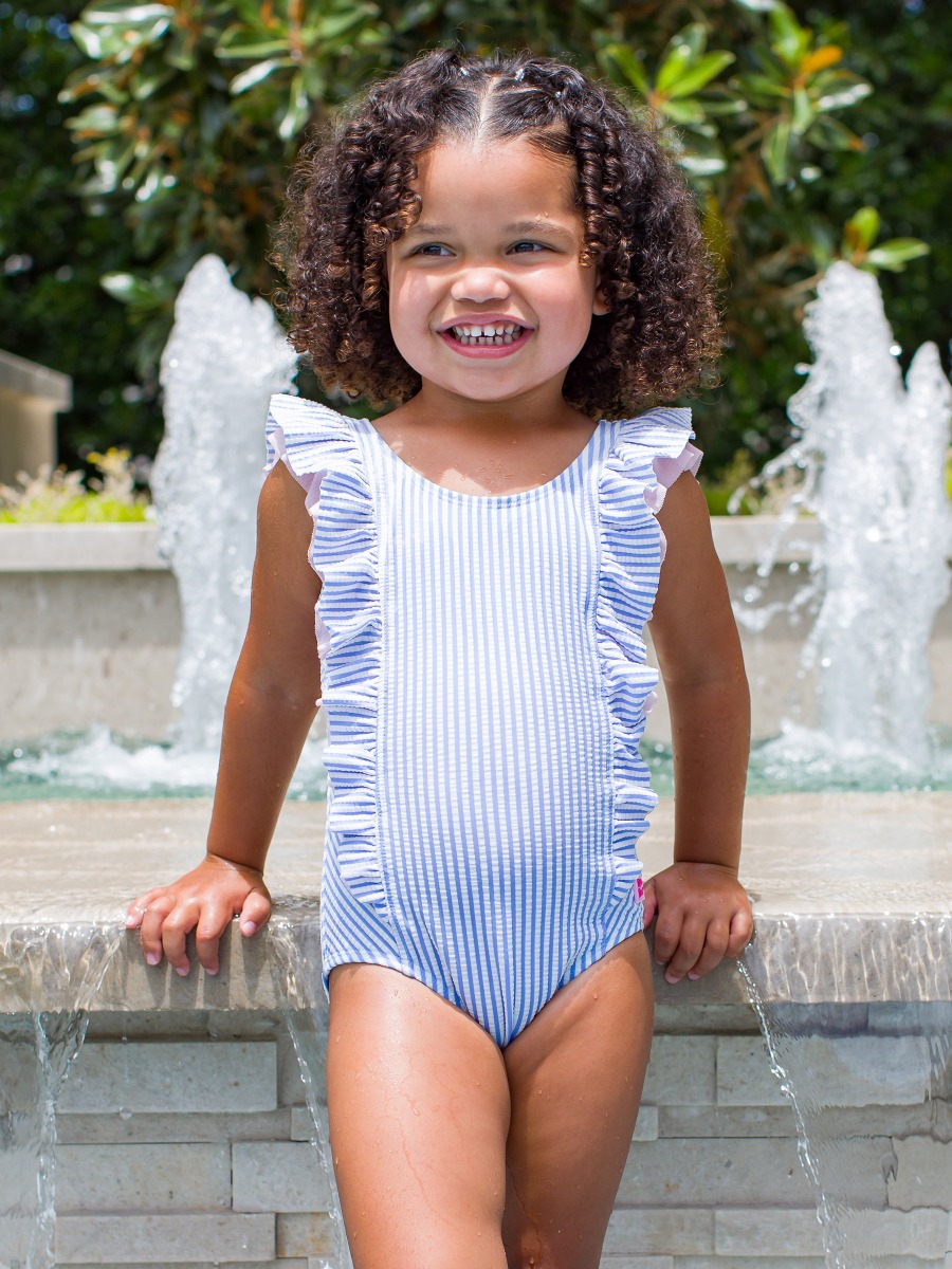 Periwinkle Blue Seersucker Waterfall One Piece