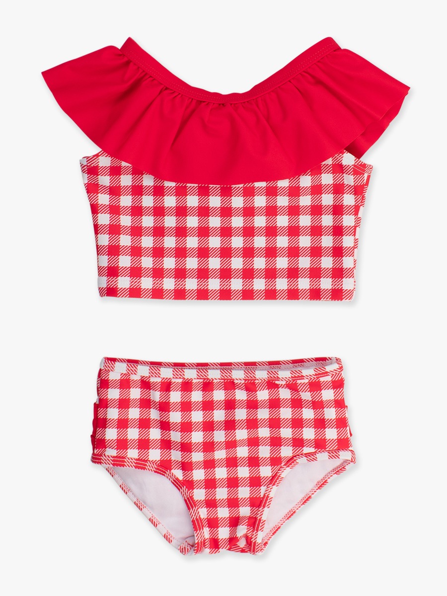 Vintage Red Gingham Ruffle Tankini