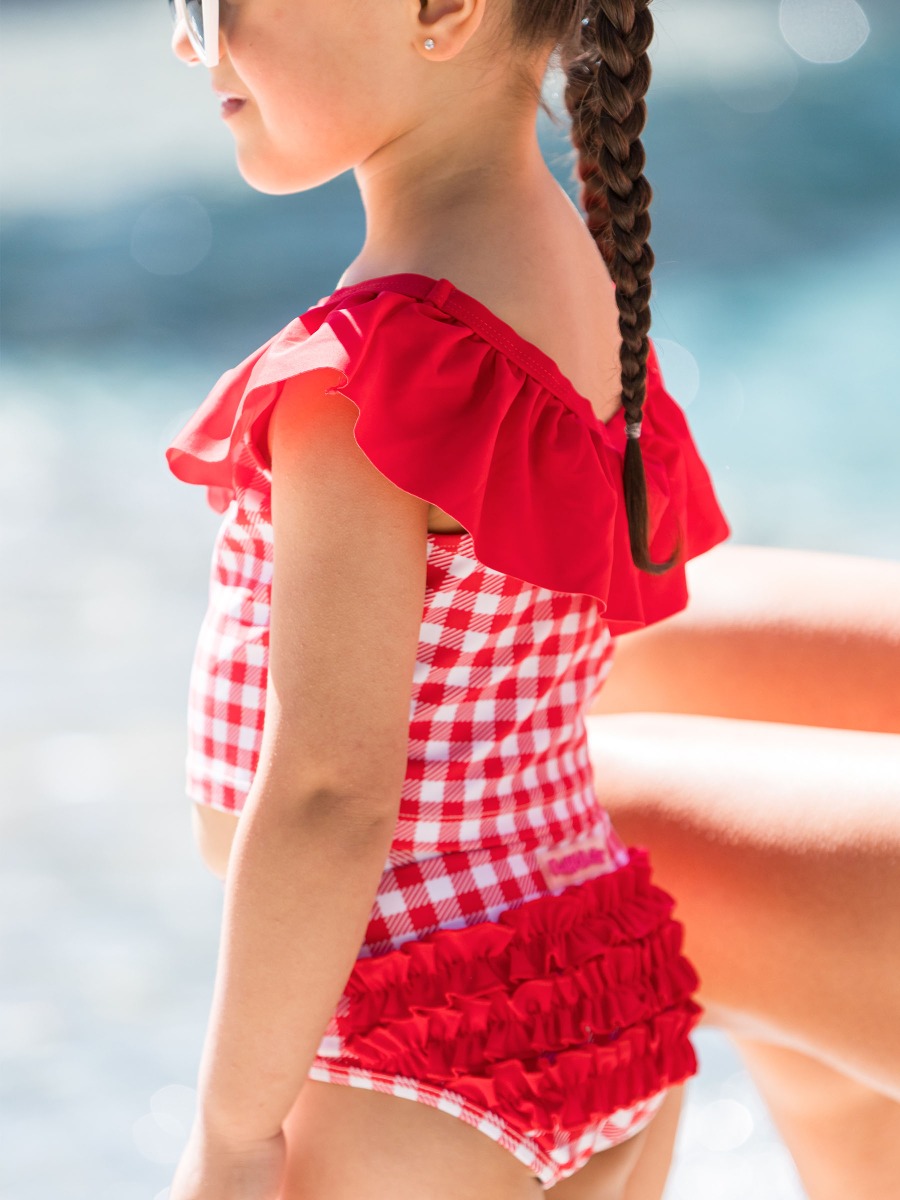 Vintage Red Gingham Ruffle Tankini