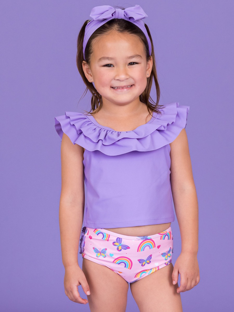 Rainbows & Butterflies Ruffle Tankini 2-Piece Swimsuit, with Signature Rear Ruffles