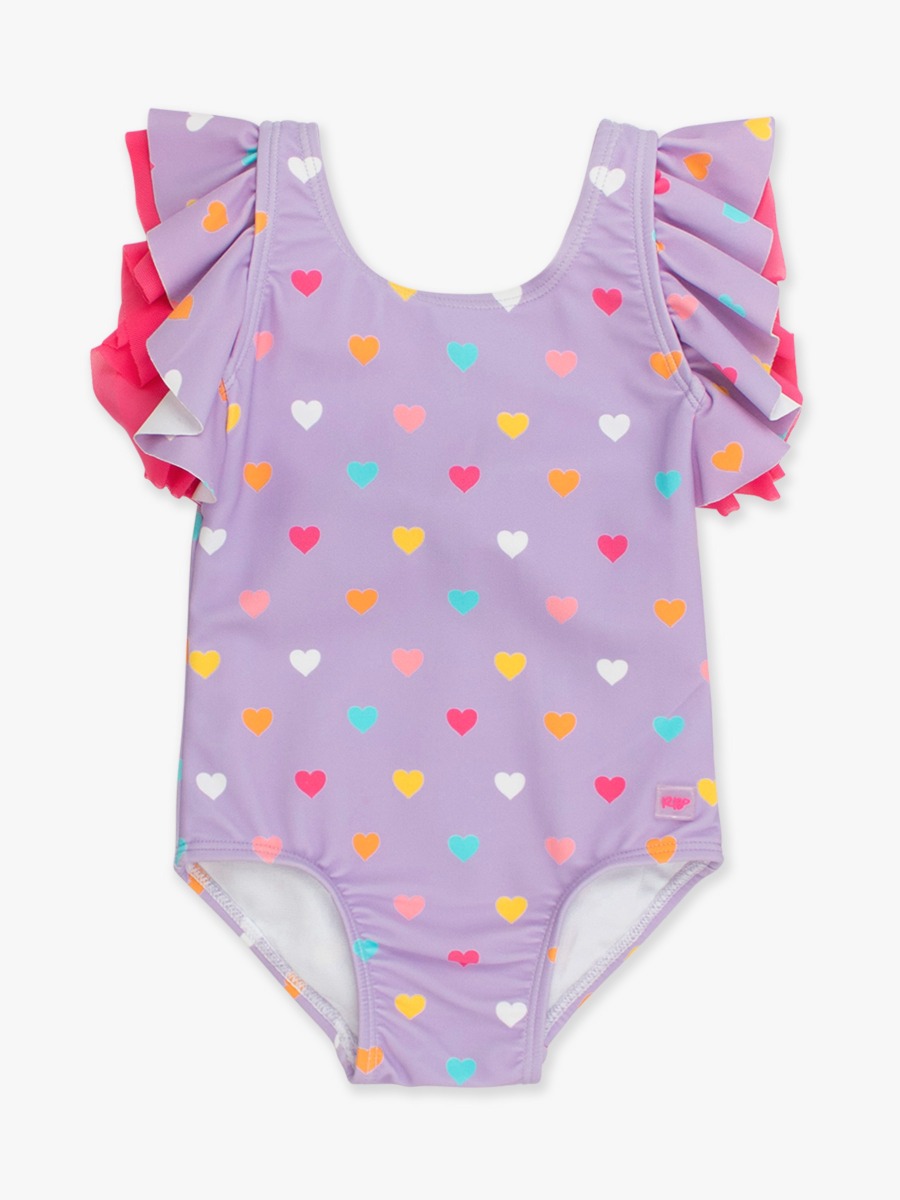 Lavender Colorful Hearts Butterfly One Piece Swimsuit -  3-6m