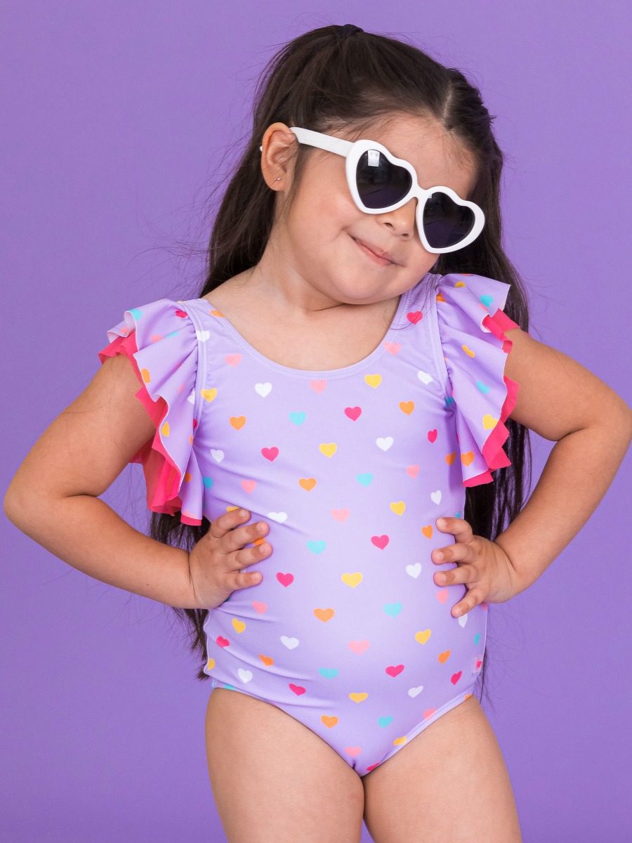 Lavender Colorful Hearts Butterfly One Piece Swimsuit