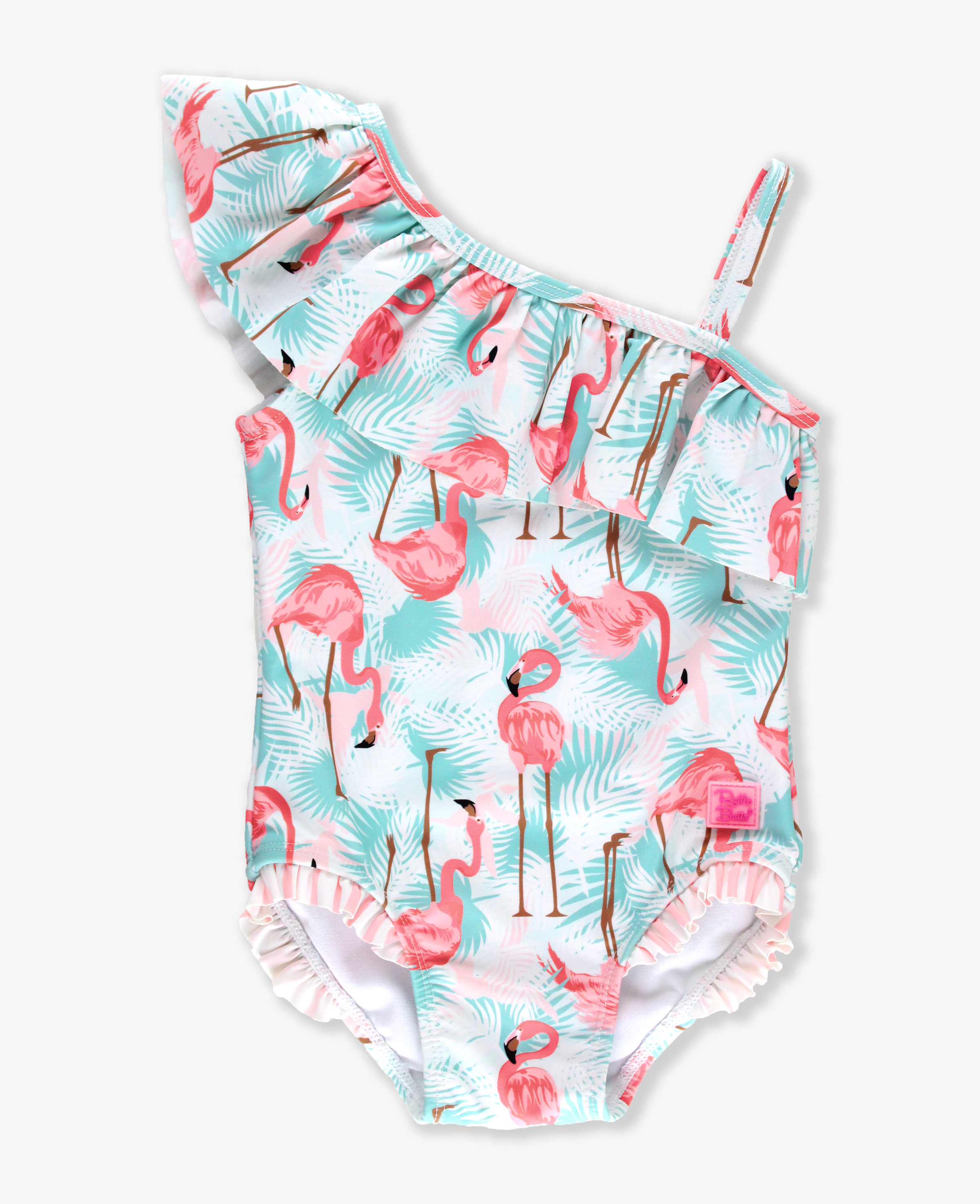 Vibrant Flamingo One Shoulder Ruffle One Piece