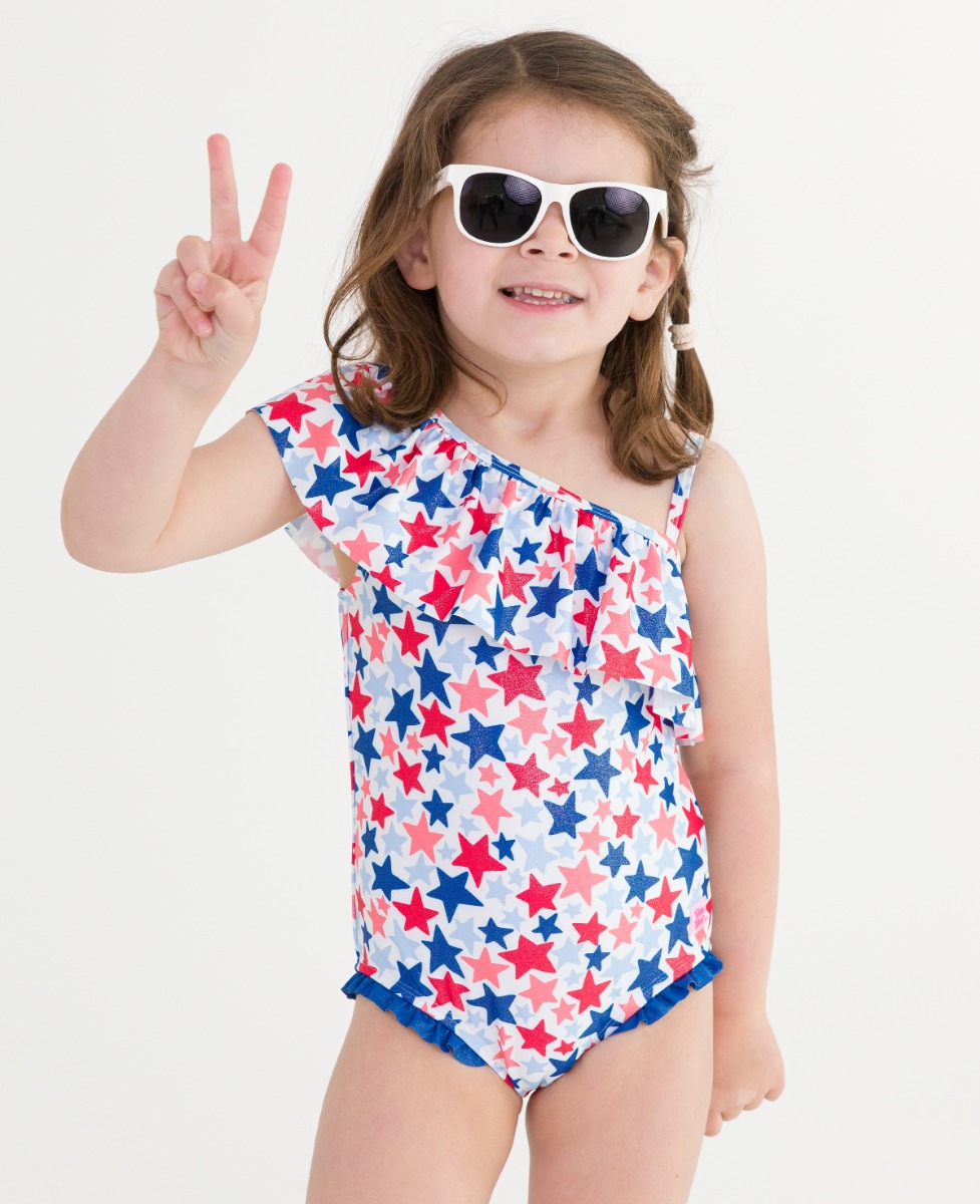 Shimmer Star-Spangled One Shoulder Ruffle One Piece