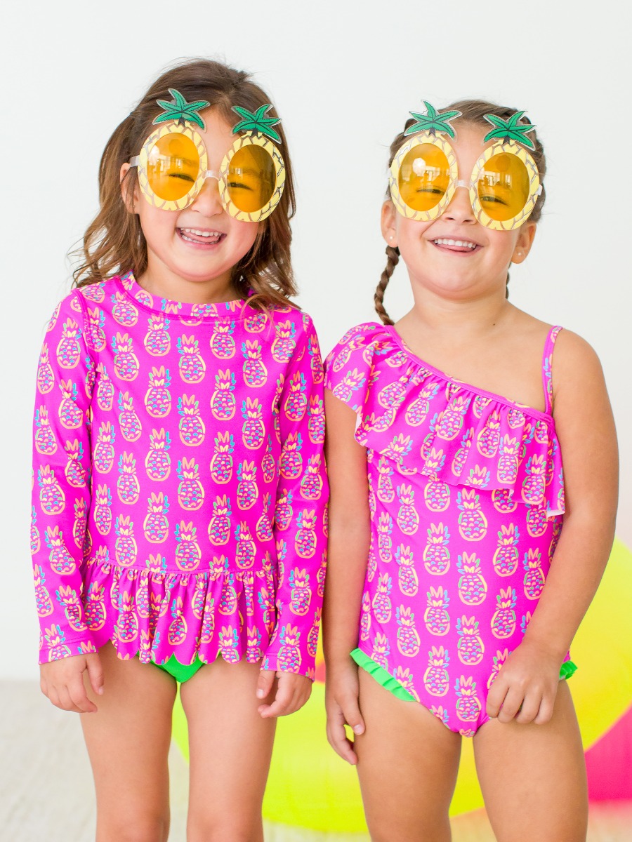 Neon Violet Pineapples One Shoulder Ruffle One Piece