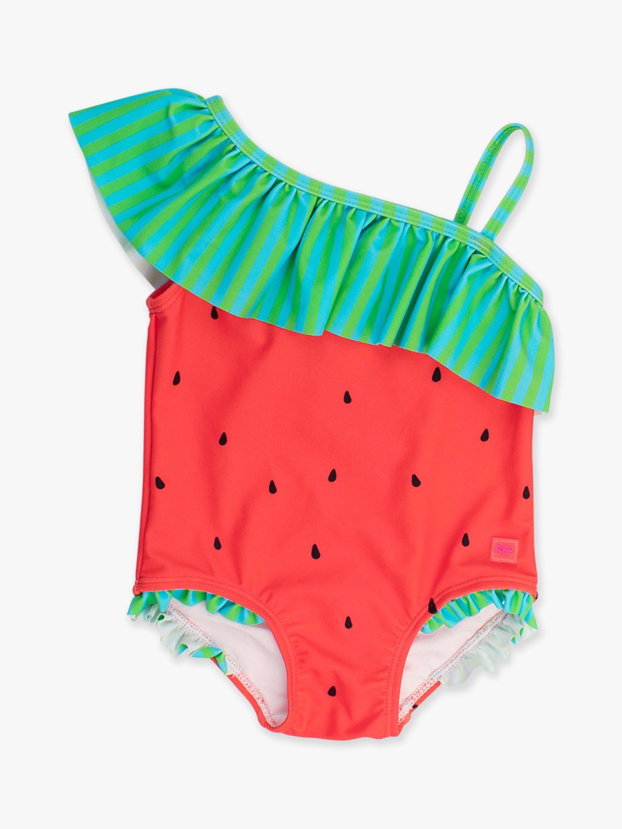 Watermelon One Shoulder Ruffle One Piece Swimsuit