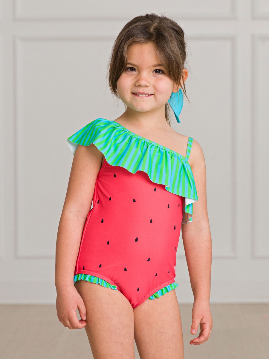 Watermelon One Shoulder Ruffle One Piece Swimsuit