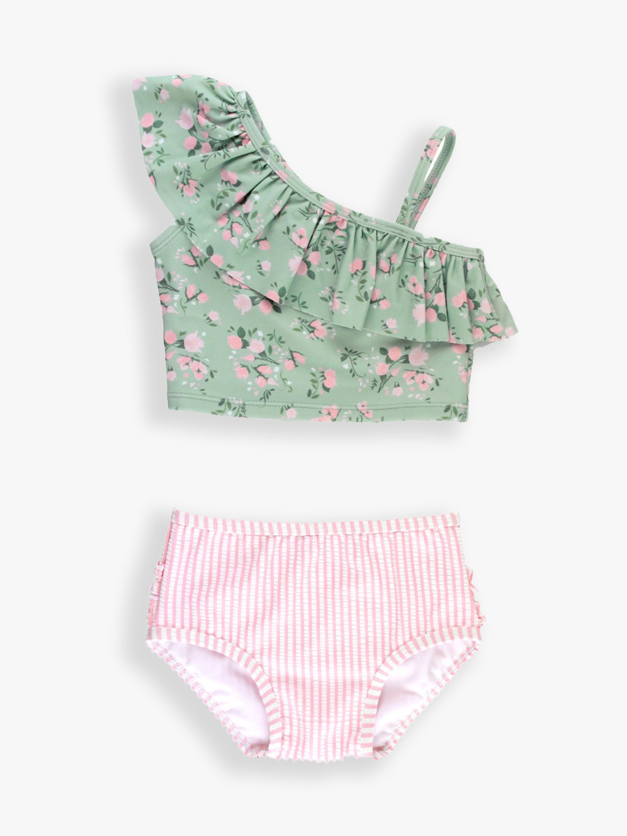 Tea Roses One Shoulder Ruffle Tankini