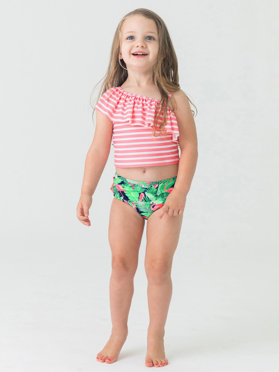 Flamingo Frenzy One Shoulder Ruffle Tankini