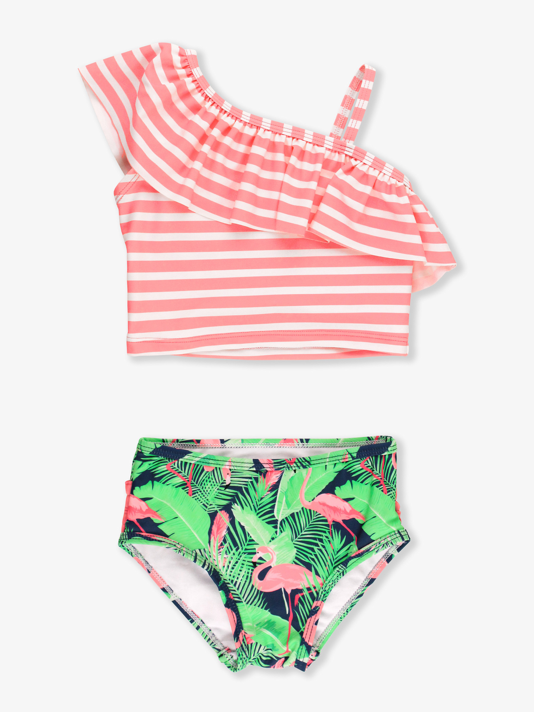 Flamingo Frenzy One Shoulder Ruffle Tankini