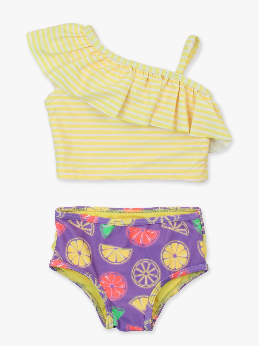 Neon Purple Citrus One Shoulder Ruffle Tankini