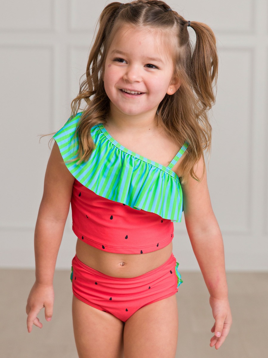 Watermelon One Shoulder Ruffle Tankini Swimsuit