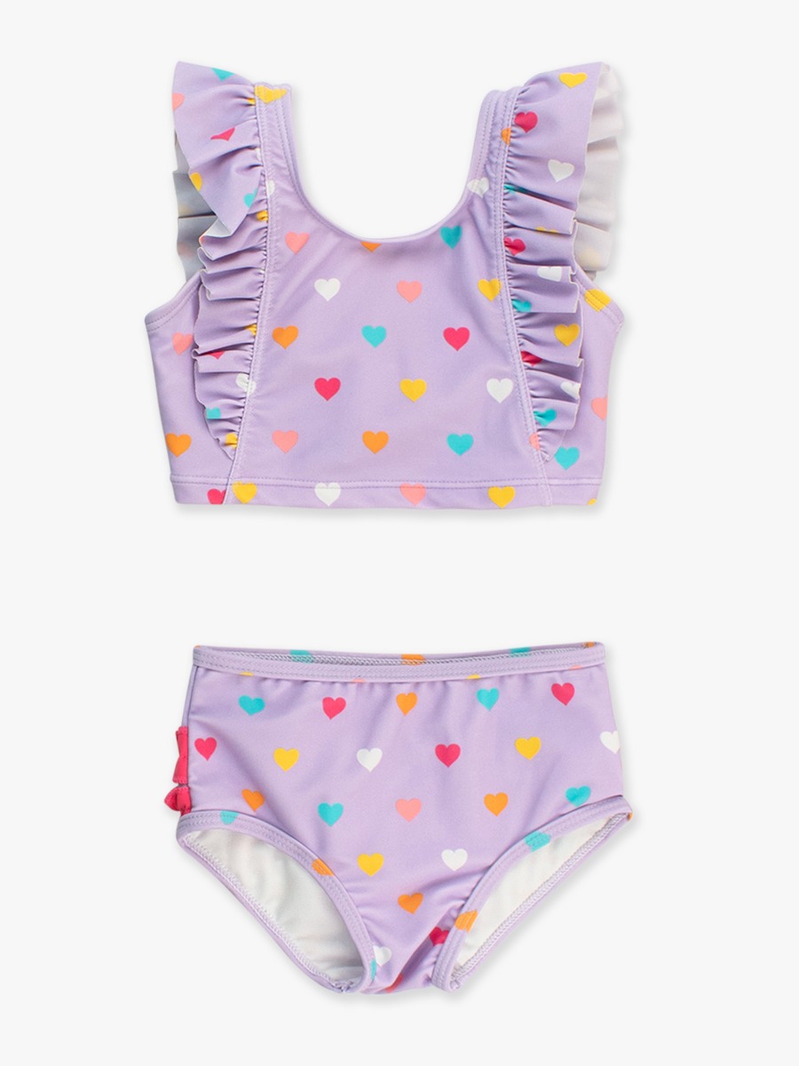 Lavender Colorful Hearts Waterfall Tankini 2-Piece Swimsuit, with Signature Rear Ruffles -  3-6m
