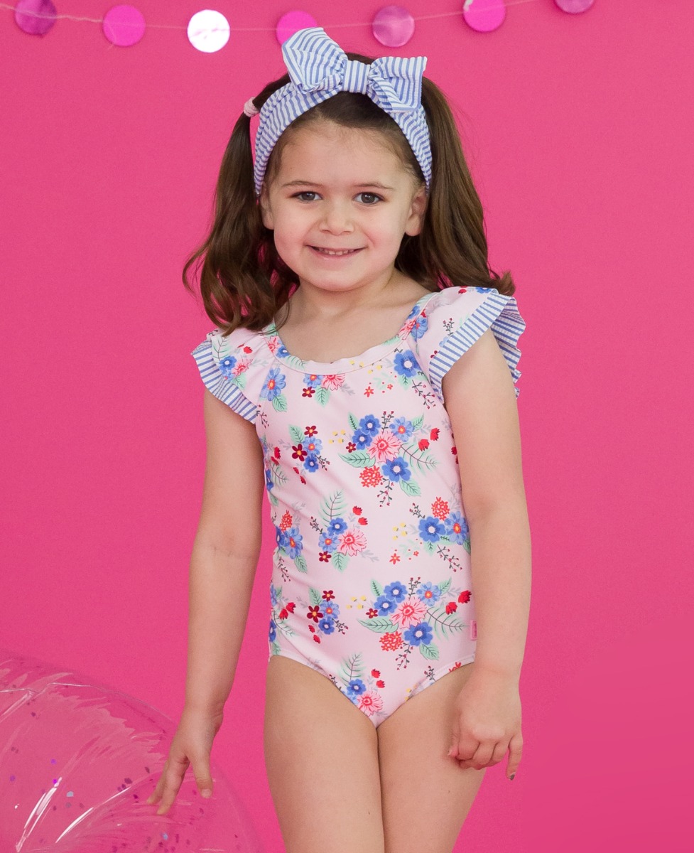 Coastal Breeze Floral Ruffle V-Back One Piece