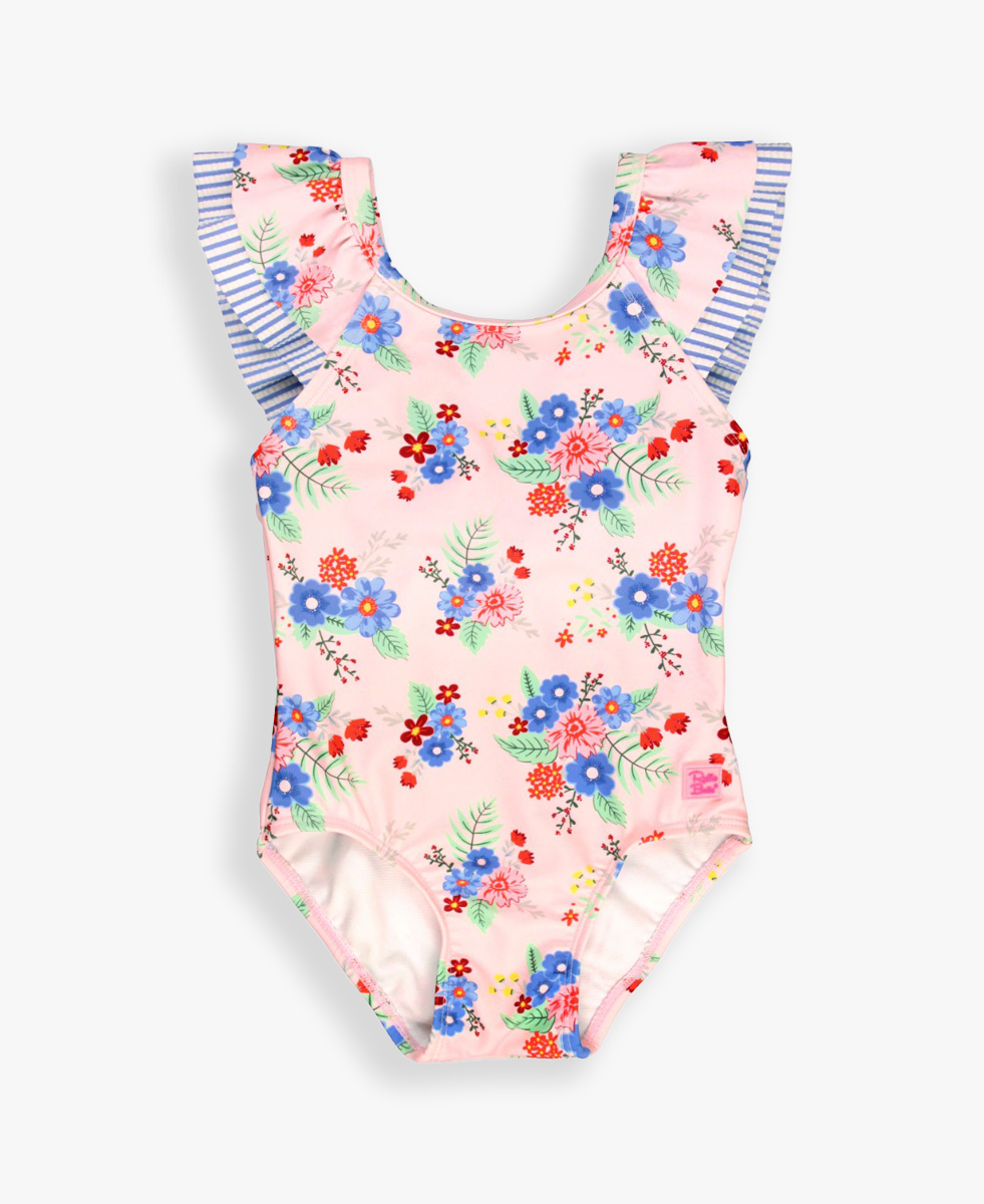 Coastal Breeze Floral Ruffle V-Back One Piece