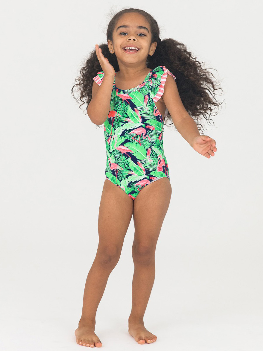 Flamingo Frenzy Ruffle V-Back One Piece