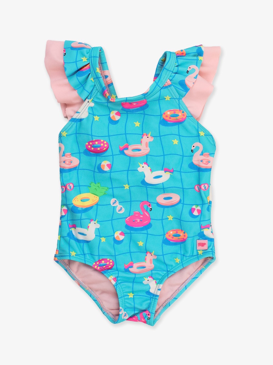 Neon Pool Party Ruffle V-Back One Piece