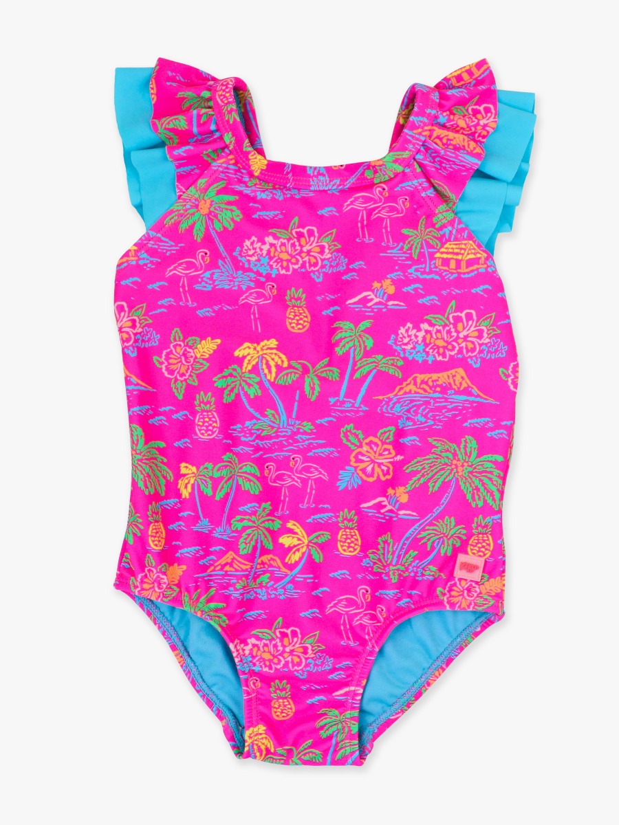 Neon Island Time Bow V-Back One Piece Swimsuit - 3-6m