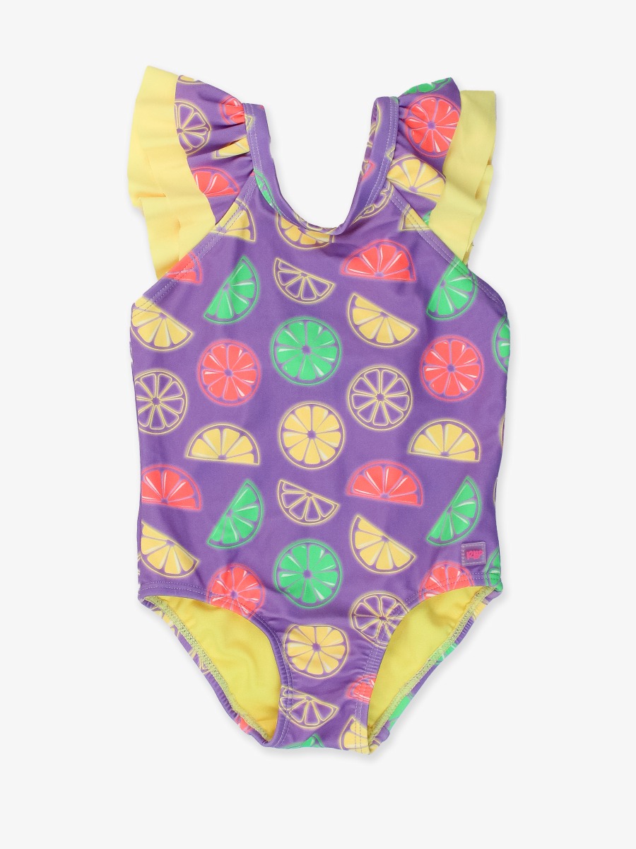 Neon Purple Citrus Ruffle V-Back One Piece