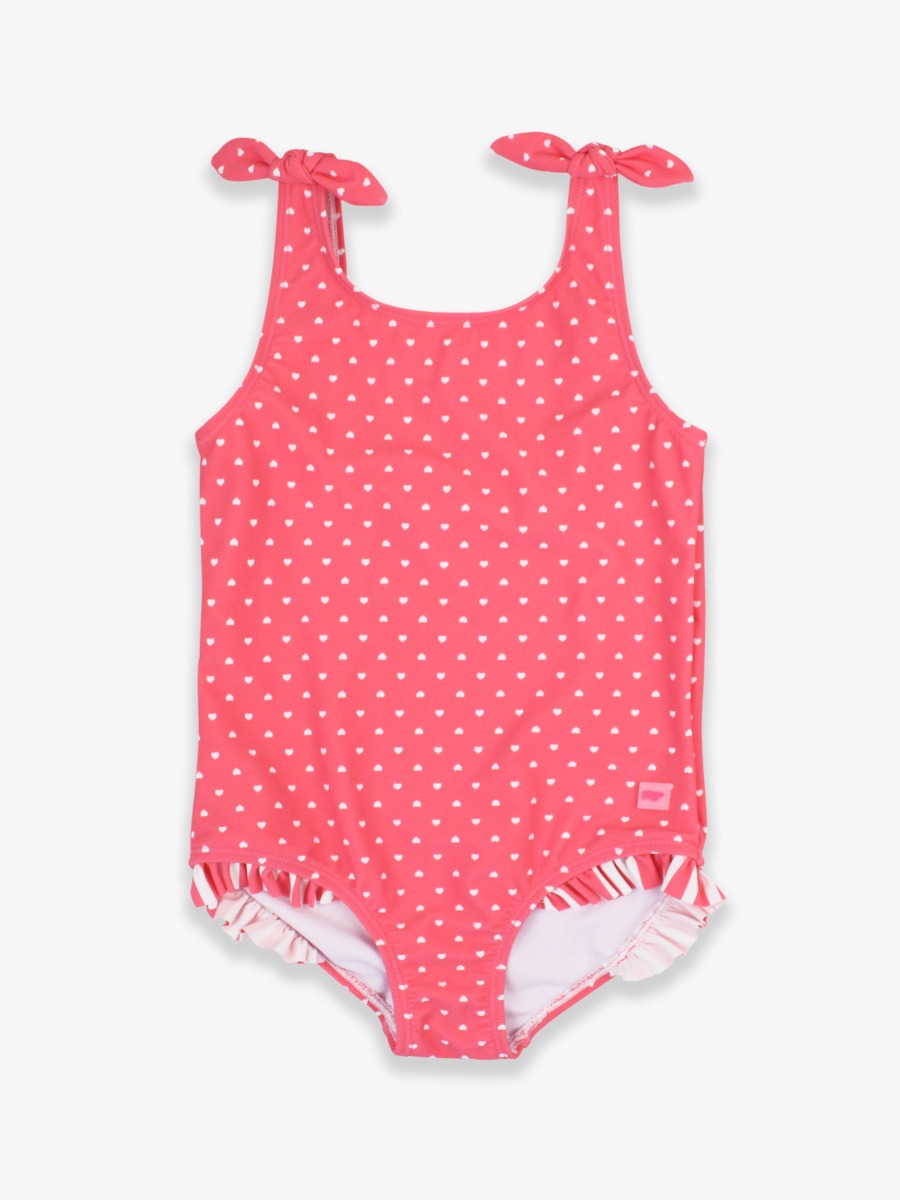 Hot Pink Heart Polka Dot Tie Shoulder One Piece