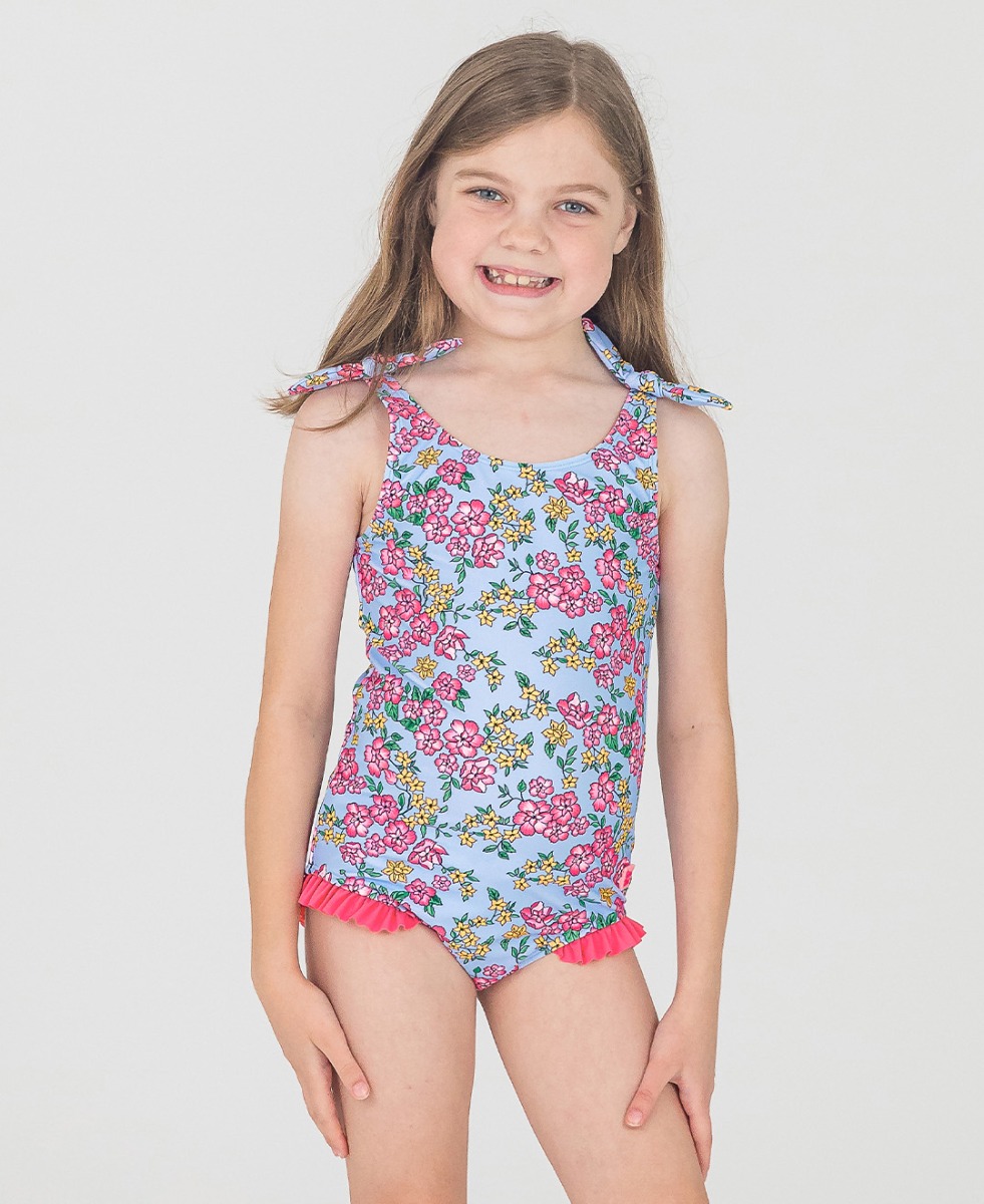 Cheerful Blossoms Tie Shoulder One-Piece