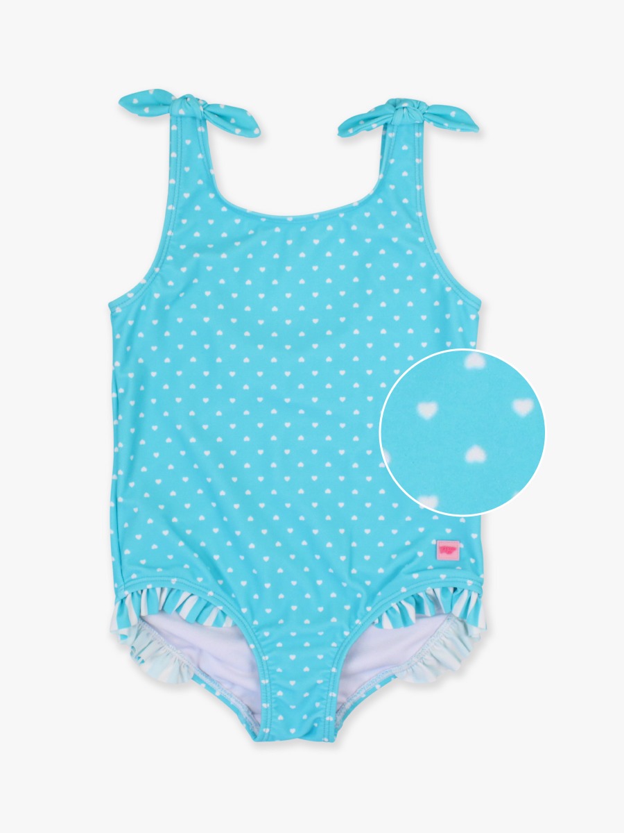 Bright Aqua Heart Polka Dot Tie Shoulder One Piece