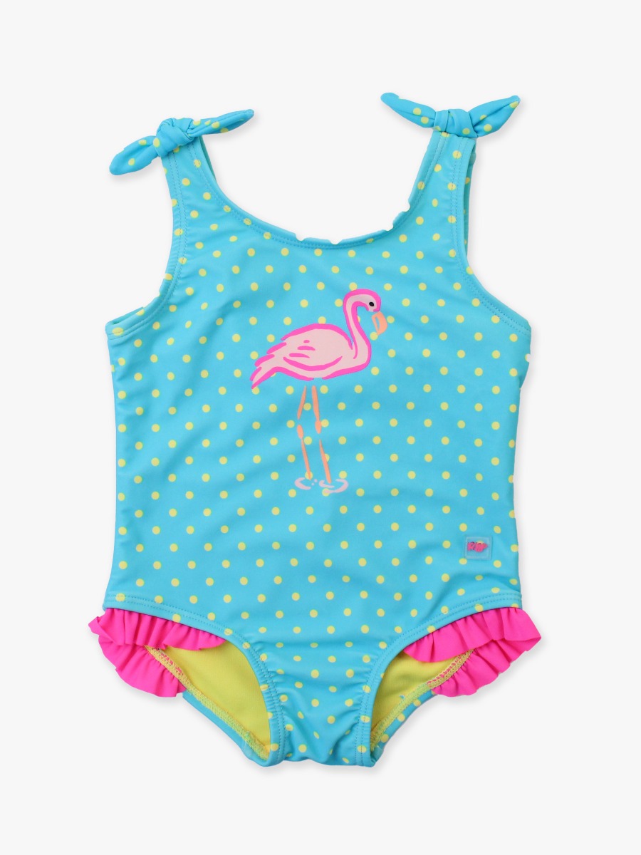 Neon Flamingo Dot Tie Shoulder One Piece
