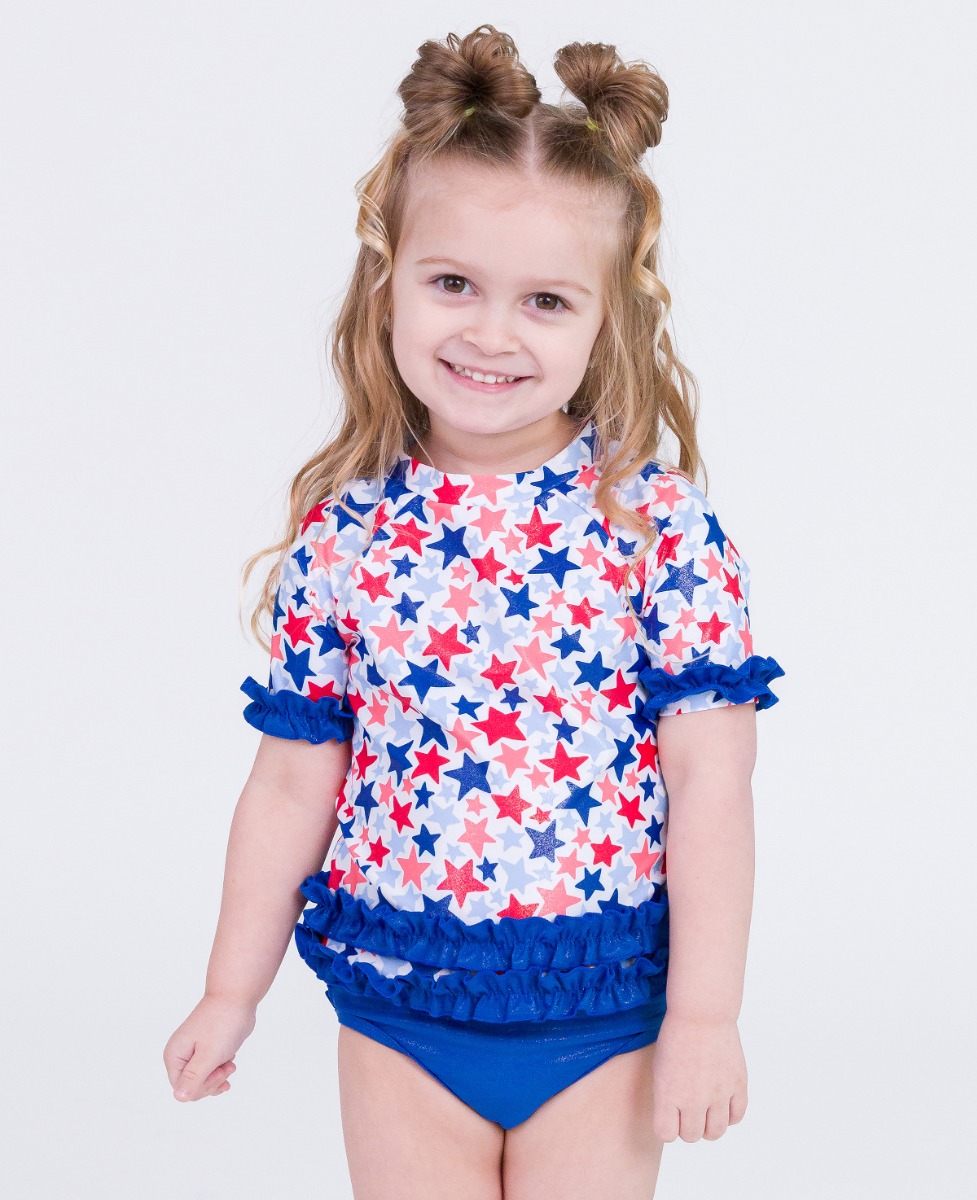 Shimmer Star-Spangled Classic Short Sleeve Rash Guard Bikini